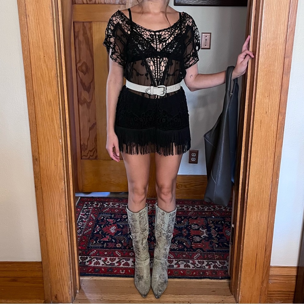 Black Lace and Fringe Top